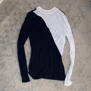 Long sleeve black and white color block shirt